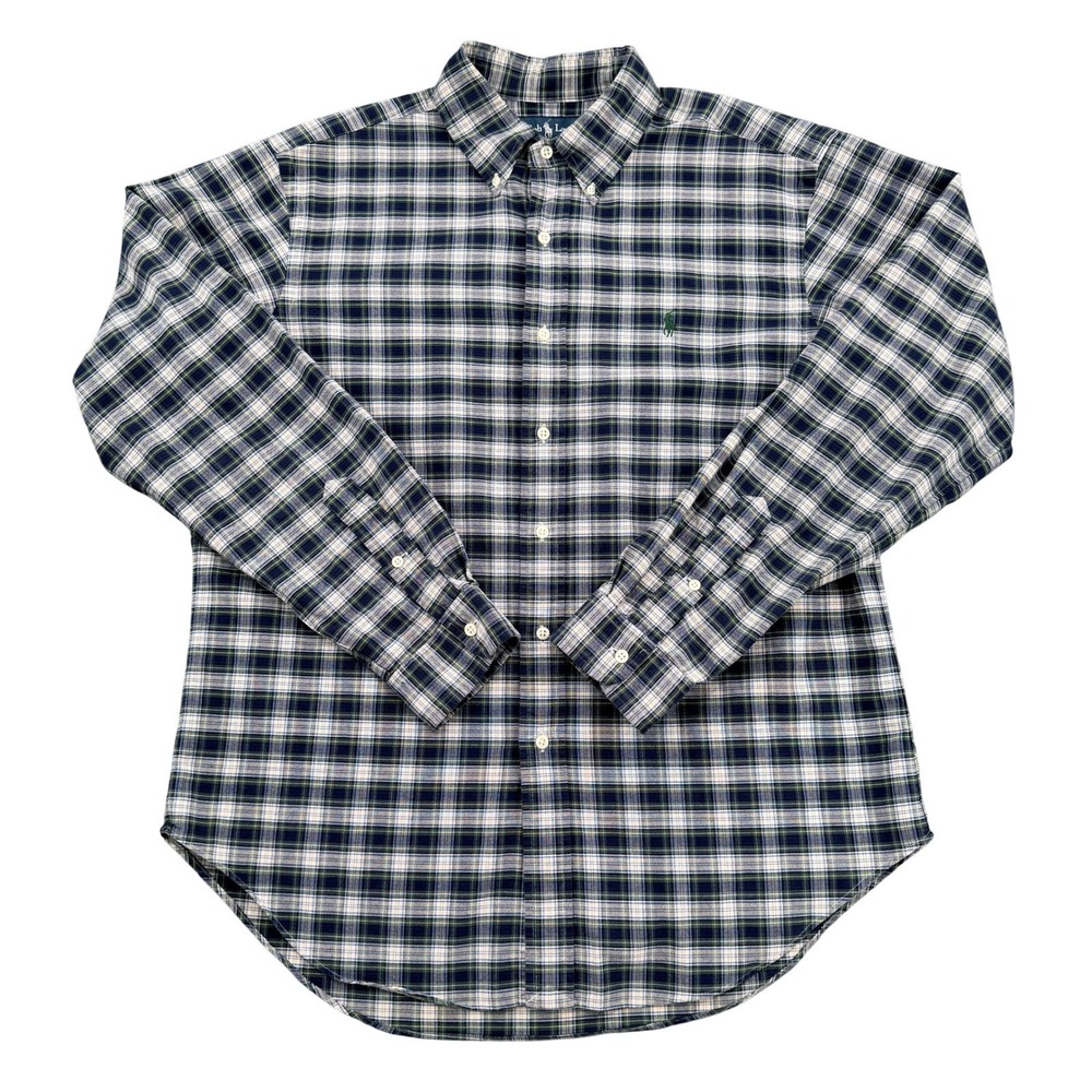 Polo Ralph Lauren Men Sz L Classic Fit Plaid Button Down Shirt Navy Green Preppy